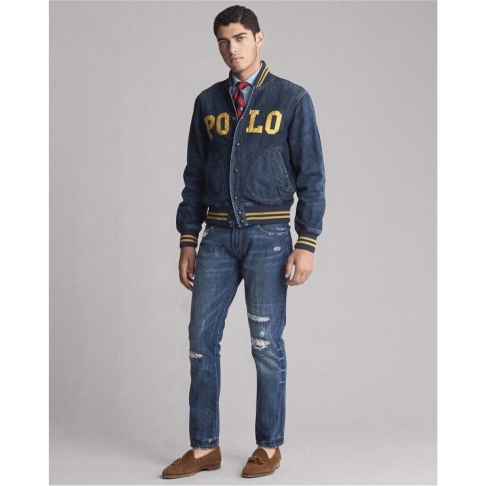 Ralph Lauren Men Denim Baseball Varsity Polo Logo Snap Front Jacket Size XXL - Picture 11 of 11